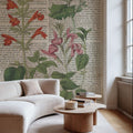 Salvia Florals on Newsprint I Mural Wallpaper - room preview 05