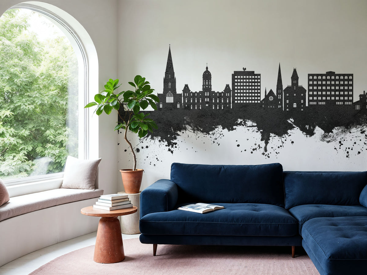Fredericton Canada Skyline Black & White Mural Wallpaper - room preview 05