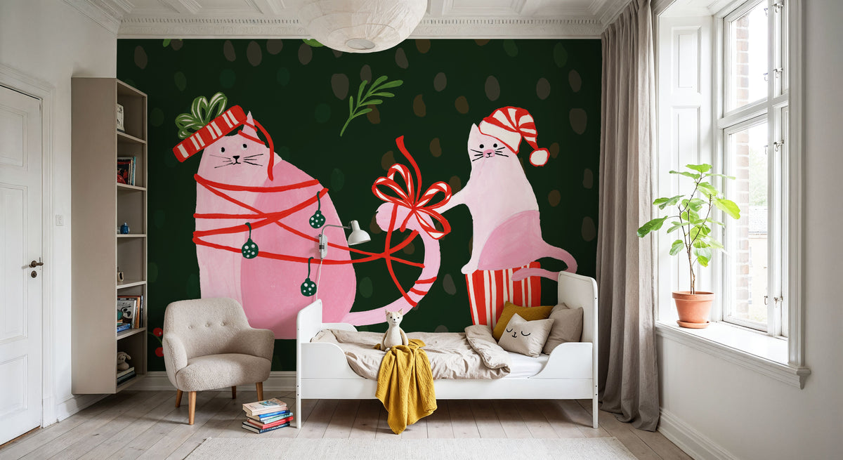 Mischief Kitty Christmas IV Mural Wallpaper - room preview 05