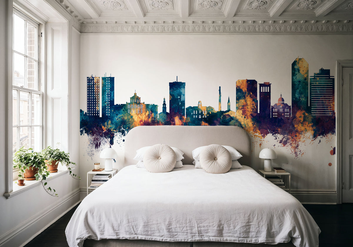 Lexington Kentucky Skyline Blue & Bronze Mural Wallpaper - room preview 05