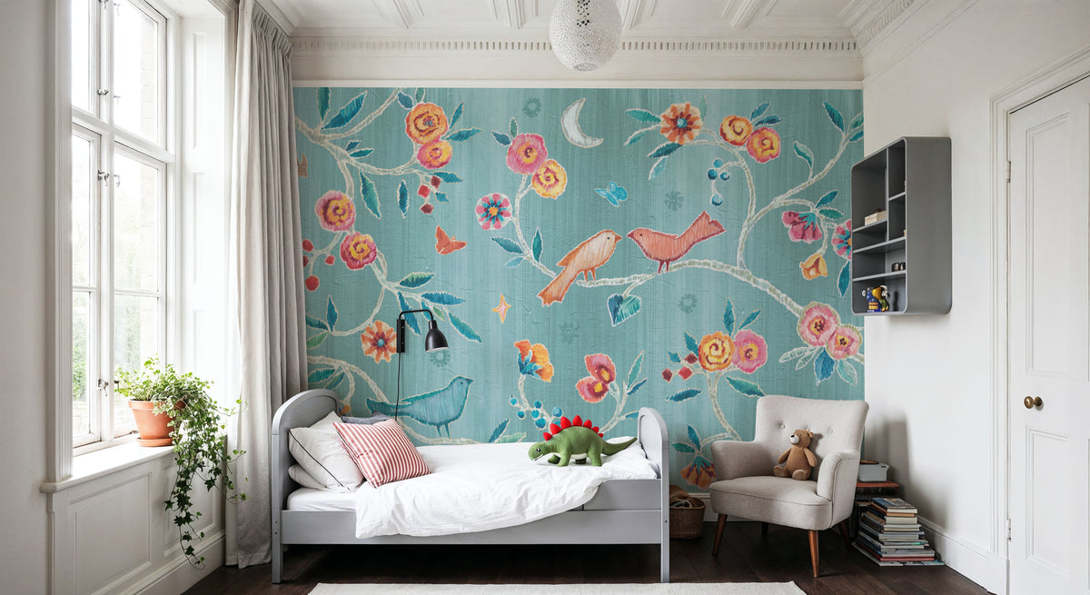 My Bohemian Life Love Blue Mural Wallpaper - room preview 05