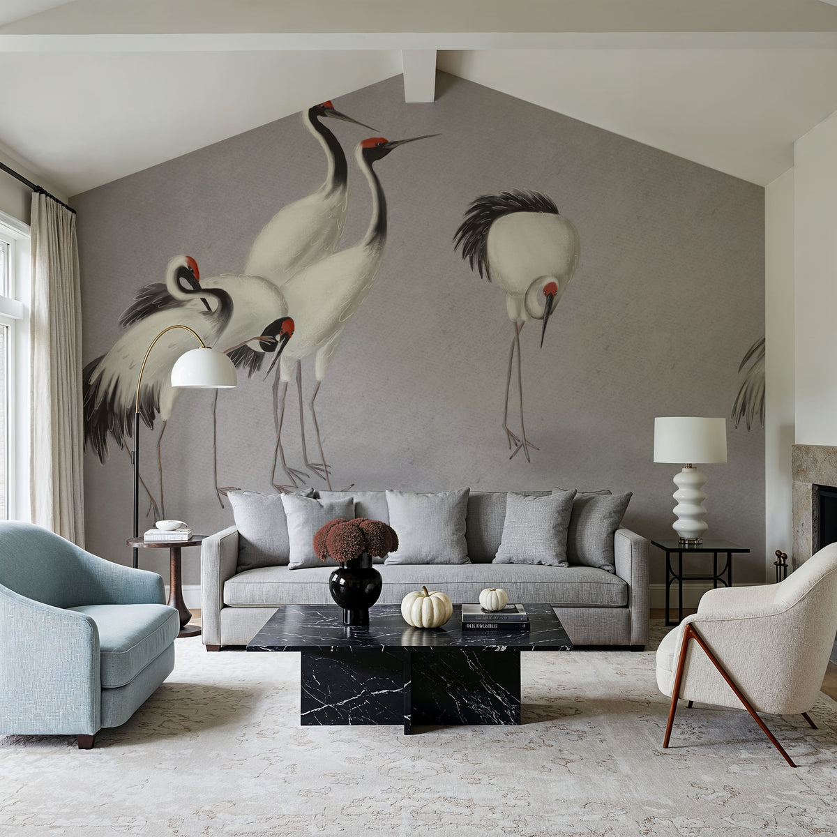 Japanese Cranes - Stone Mural Wallpaper - room preview 05