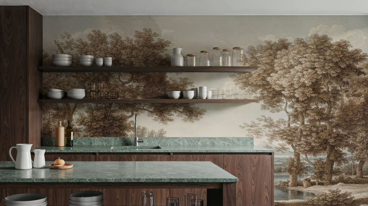 Riverbank Oak Landscape, Earth Mural Wallpaper - room preview 05