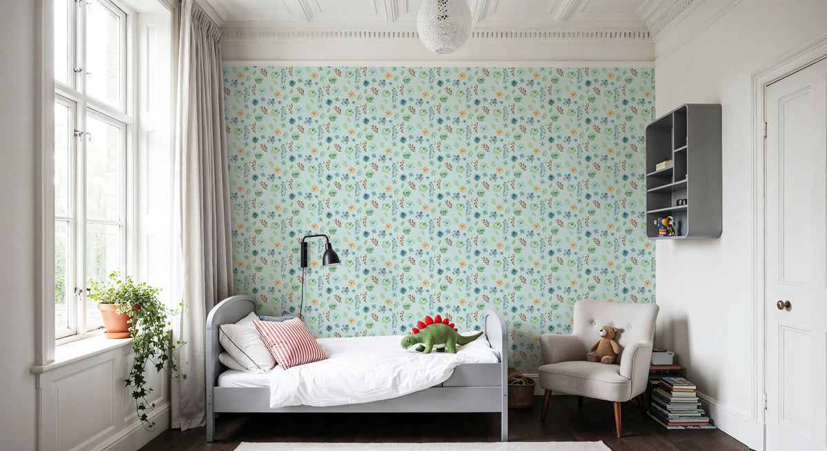 Flutterby Flowers Baby Blue Mural Wallpaper - room preview 05