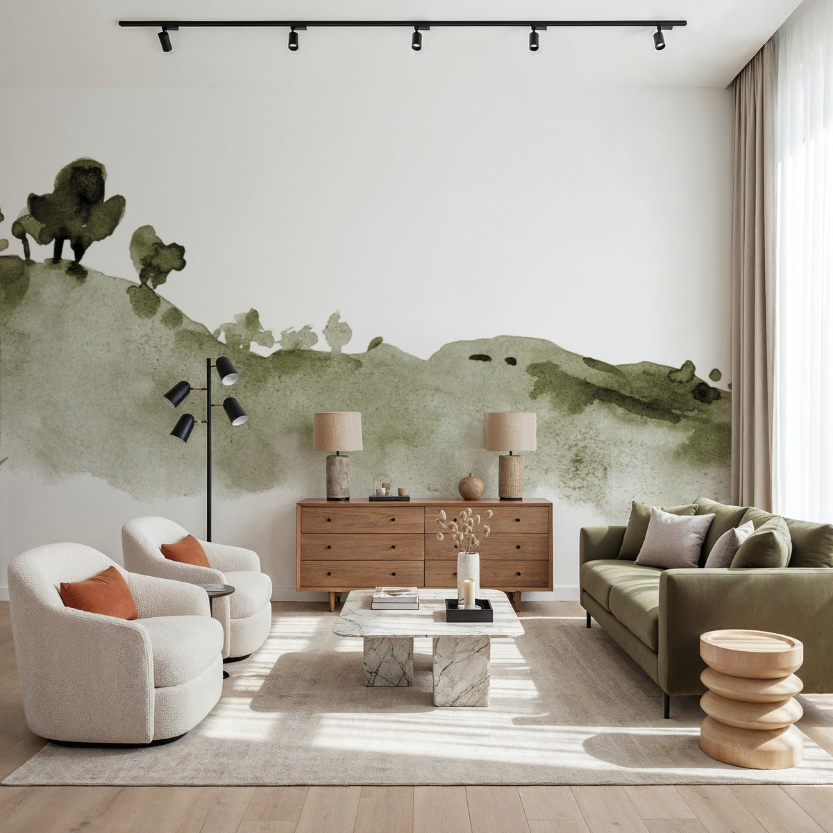 Tranquil Hillside, Olive Mural Wallpaper - room preview 05