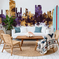 Swansea Wales Skyline Purple & Gold Mural Wallpaper - room preview 05
