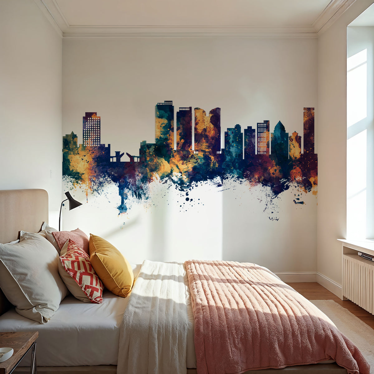 Fort Lauderdale Florida Skyline Blue & Bronze Mural Wallpaper - room preview 05