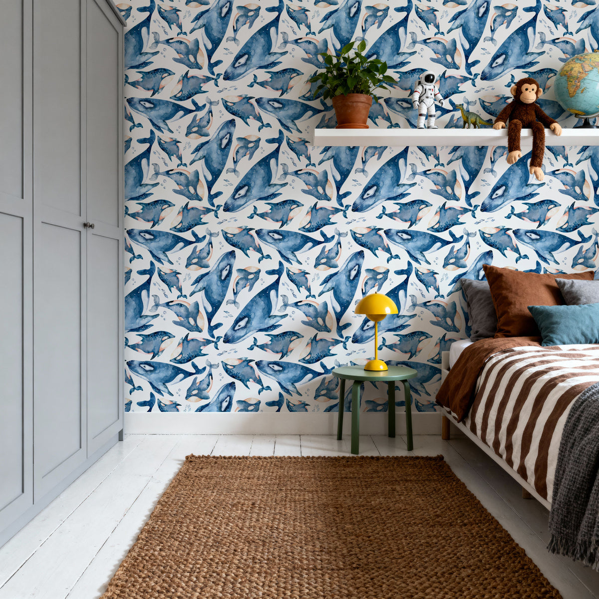 Whale Swim Mural Wallpaper - room preview 05