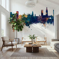 Leicester England Skyline Blue & Bronze Mural Wallpaper - room preview 05