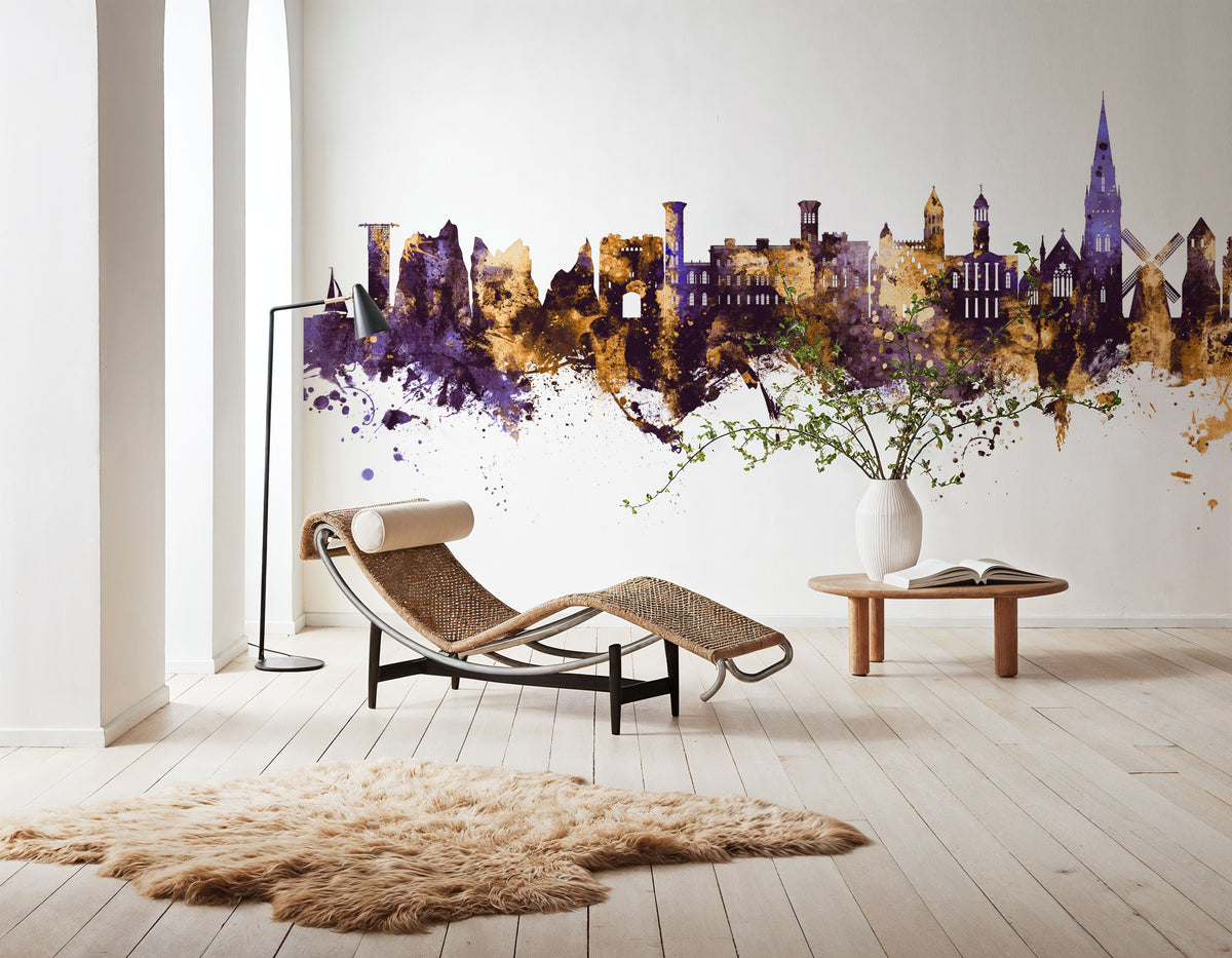 Isle of Wight England Skyline Purple & Gold Mural Wallpaper - room preview 05