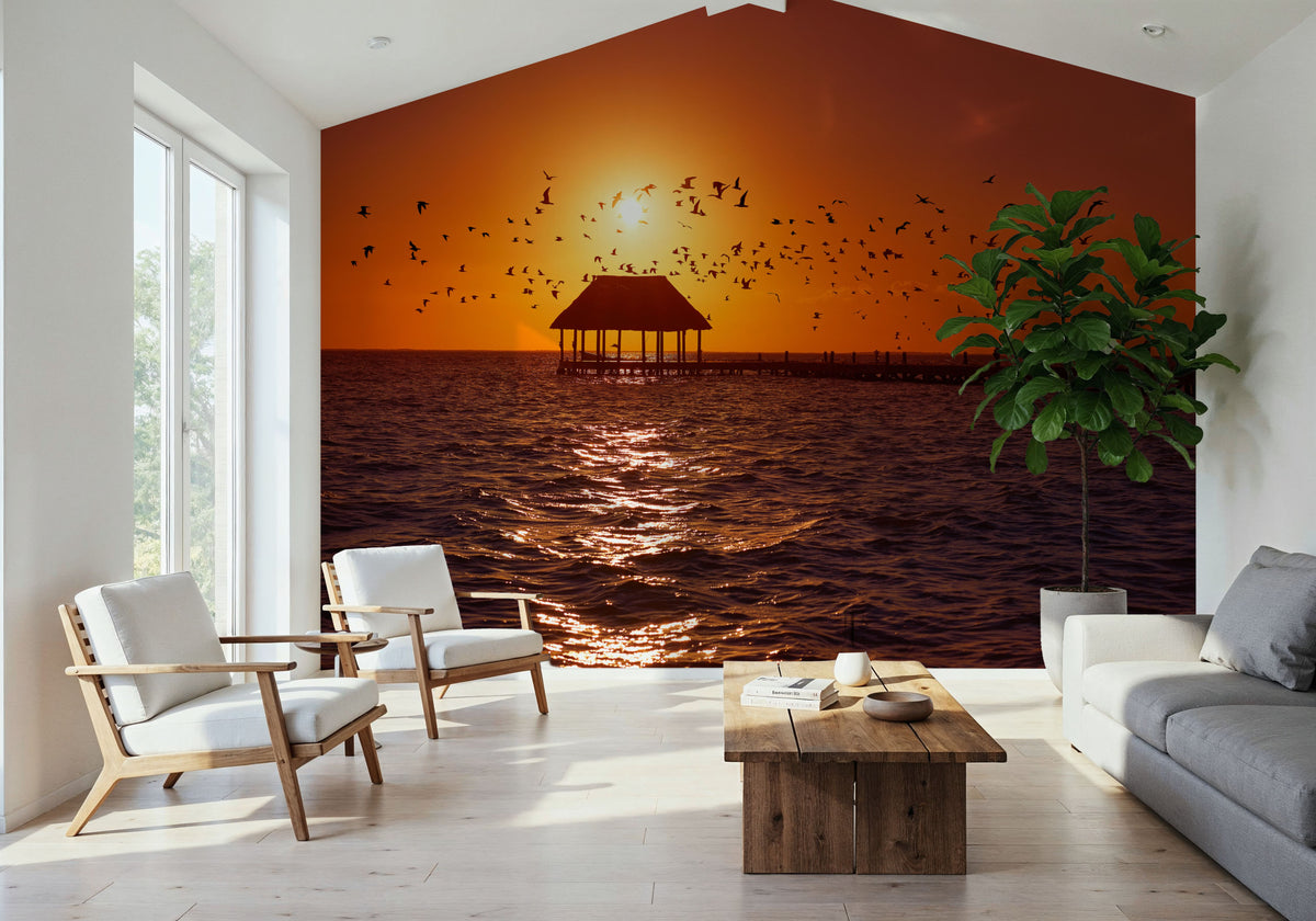 Sunset Harbor Pavilion Mural Wallpaper - room preview 05