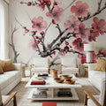 Ink Cherry Blossoms Branches Mural Wallpaper - room preview 05