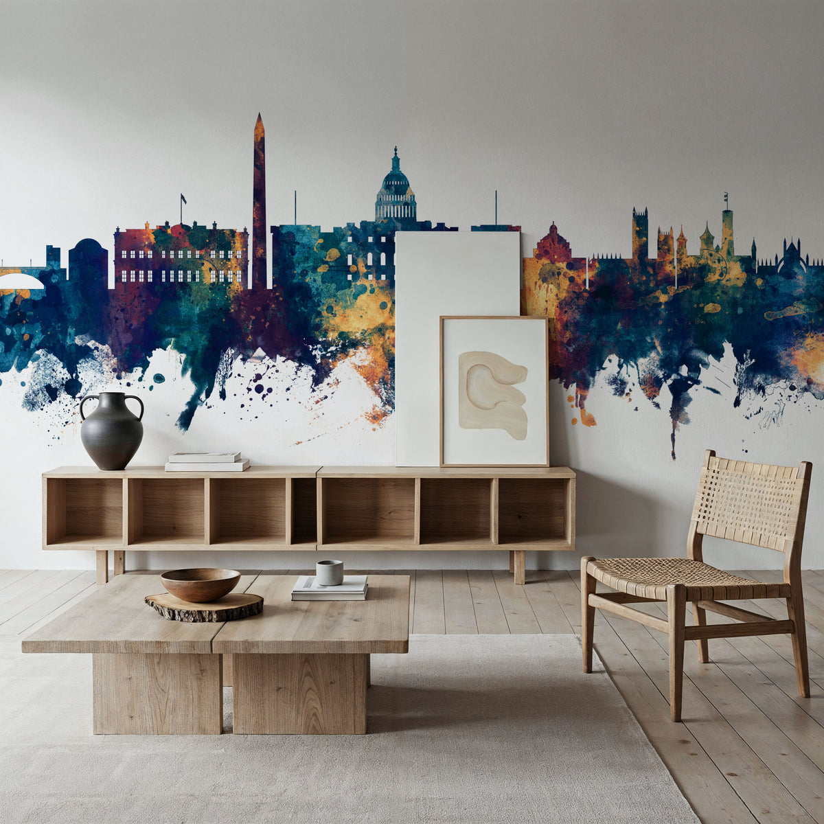 Washington DC Skyline Blue & Bronze Mural Wallpaper - room preview 05