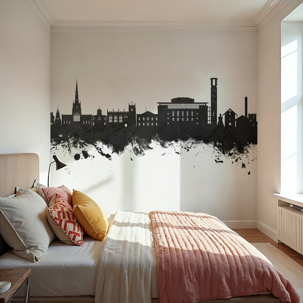 Stratford-upon-Avon England Skyline Black & White Mural Wallpaper - room preview 05