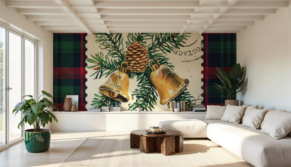 Plaid Christmas Stamp I Mural Wallpaper - room preview 05