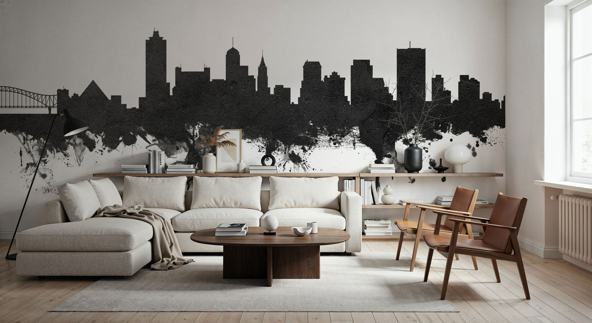 Memphis Tennessee Skyline Black & White Mural Wallpaper - room preview 05