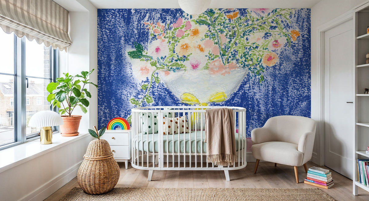 Flower Vases and Books Square Mural Wallpaper - room preview 05
