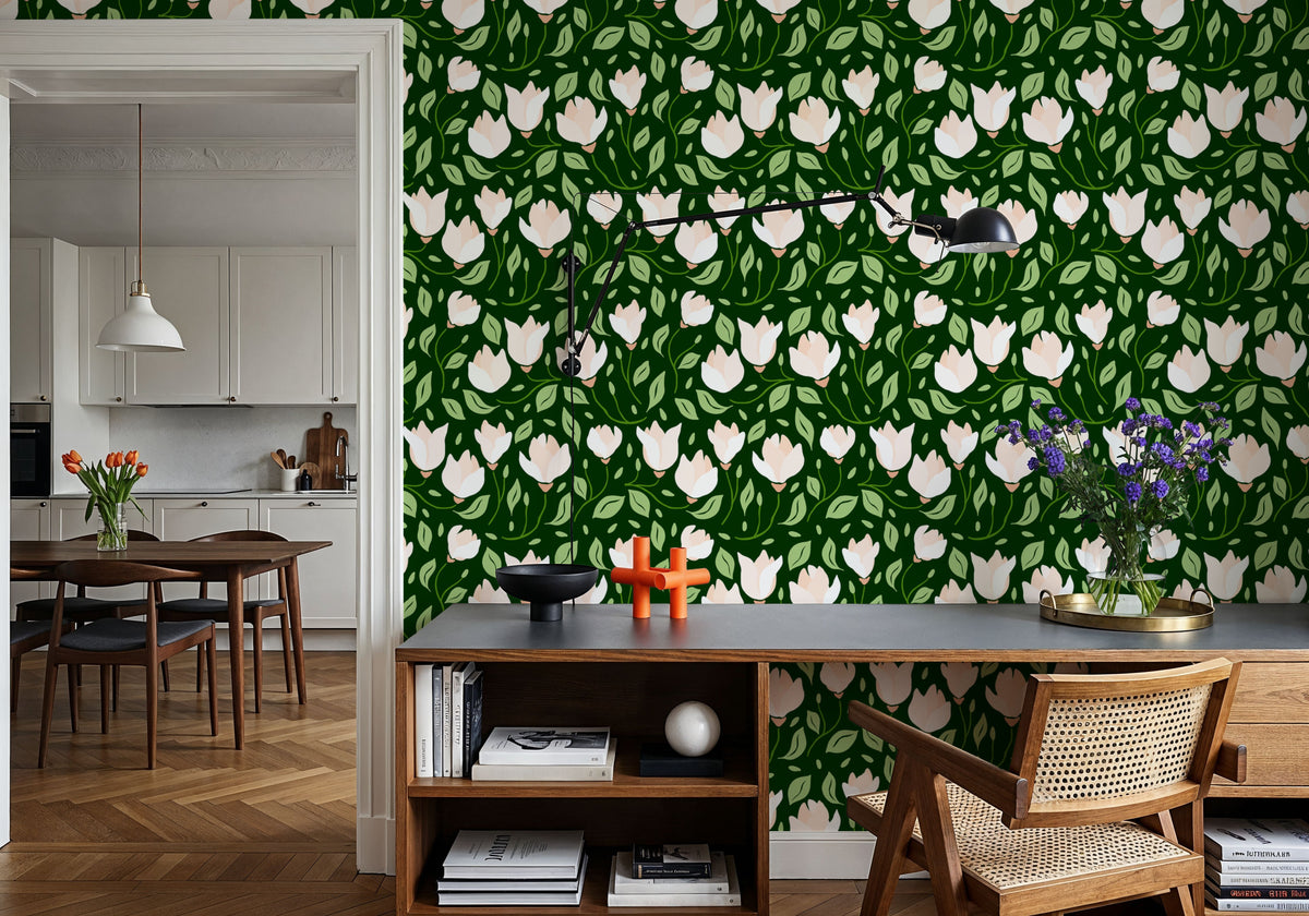 Cream Tulips Mural Wallpaper - room preview 05
