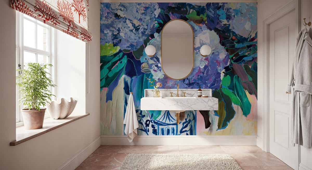 August Bloom Blue Hydrangea Mural Wallpaper - room preview 05