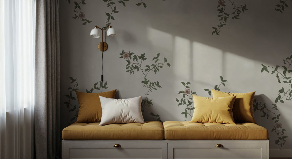 Rambling Rose, Dusty Pink on Cloud Mural Wallpaper - room preview 05