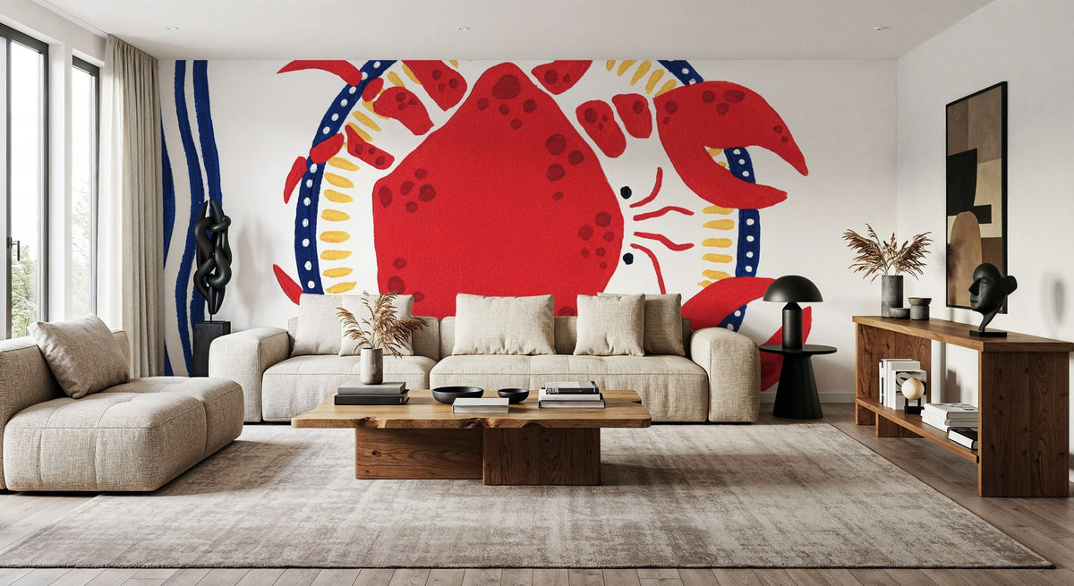 Kitschy Coastal Crab Mural Wallpaper - room preview 05