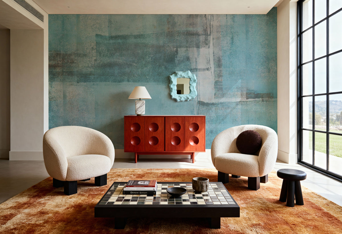 Texture Fields Teal Mural Wallpaper - room preview 05