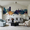 Leeds England Skyline Blue & Bronze Mural Wallpaper - room preview 05