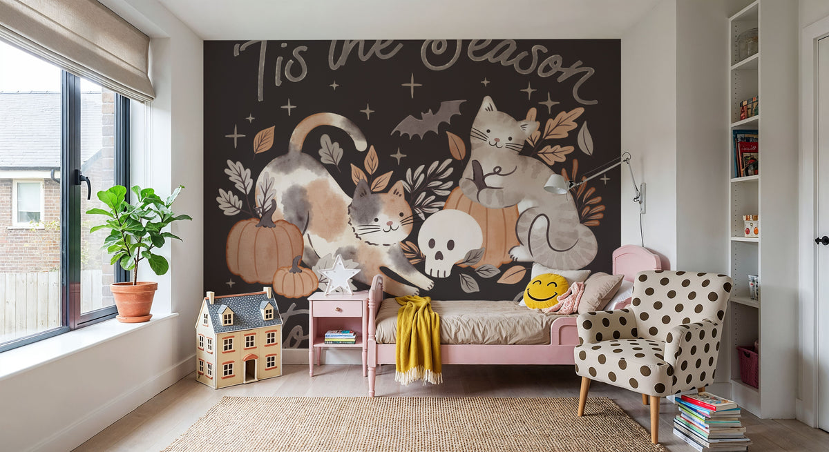 Pumpkins and Paws II Dark Mural Wallpaper - room preview 05