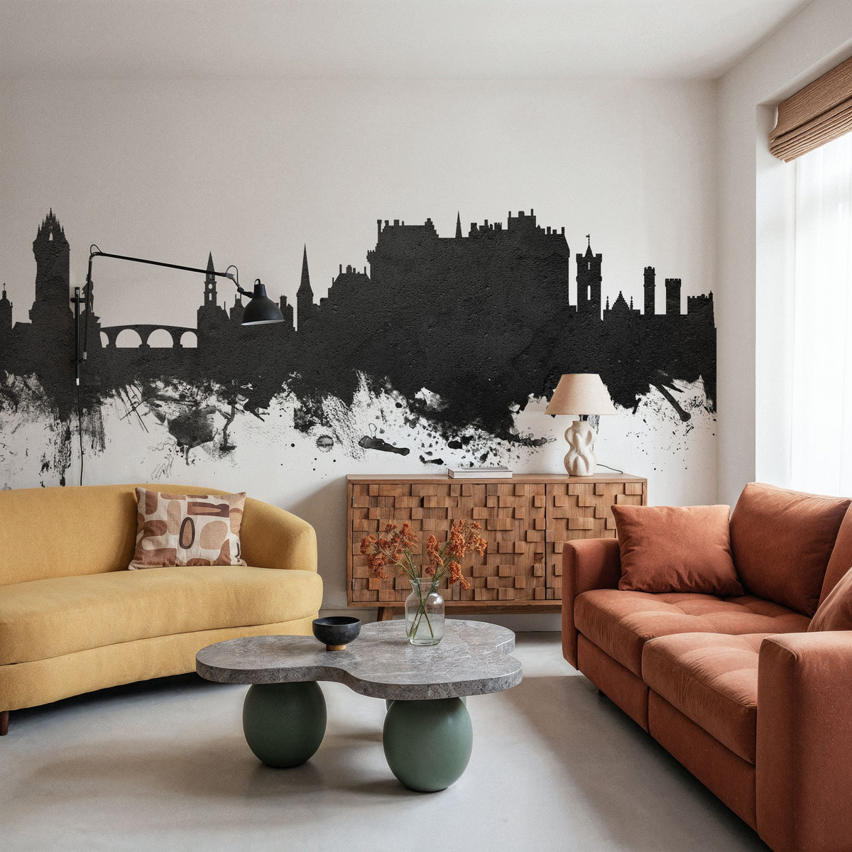 Stirling Scotland Skyline Black & White Mural Wallpaper - room preview 05