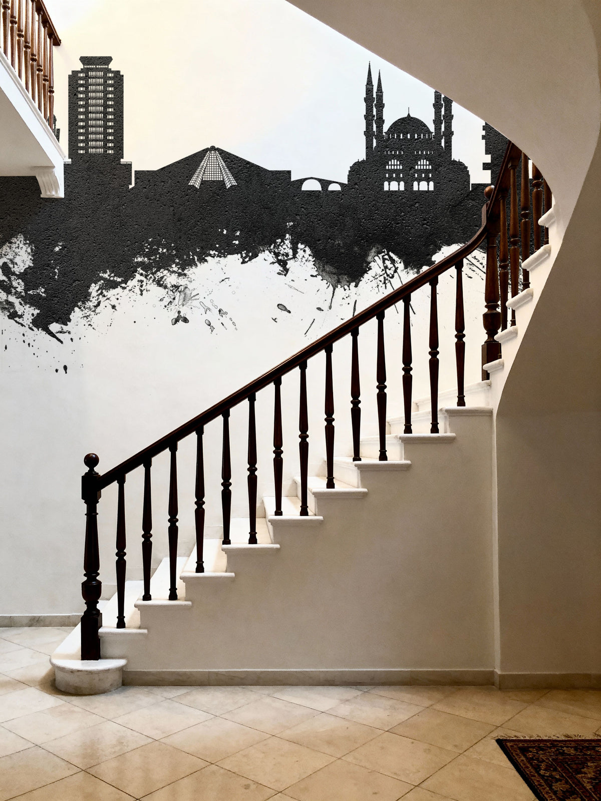 Tirana Skyline Black & White Mural Wallpaper - room preview 05