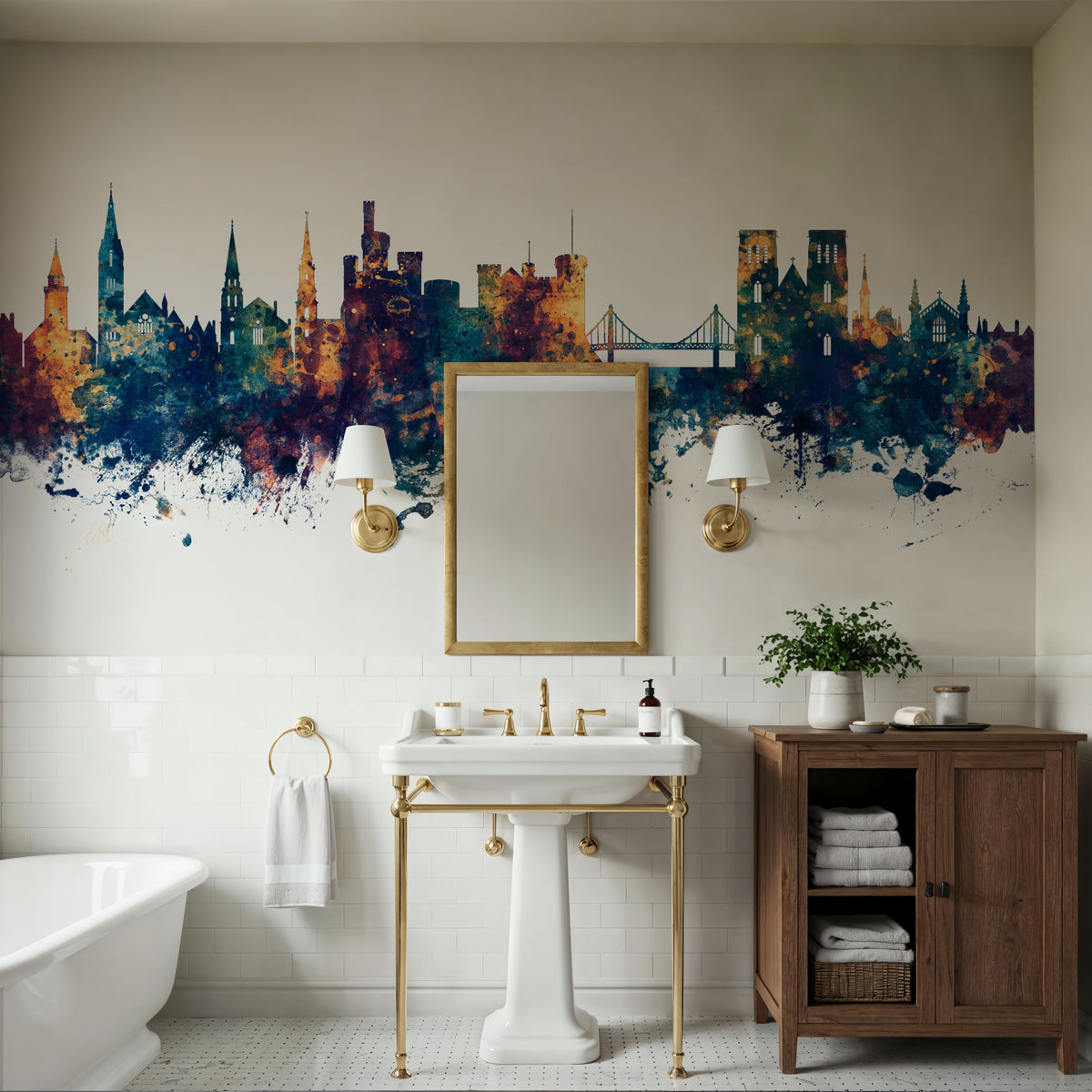 Inverness Scotland Skyline Blue & Bronze Mural Wallpaper - room preview 05