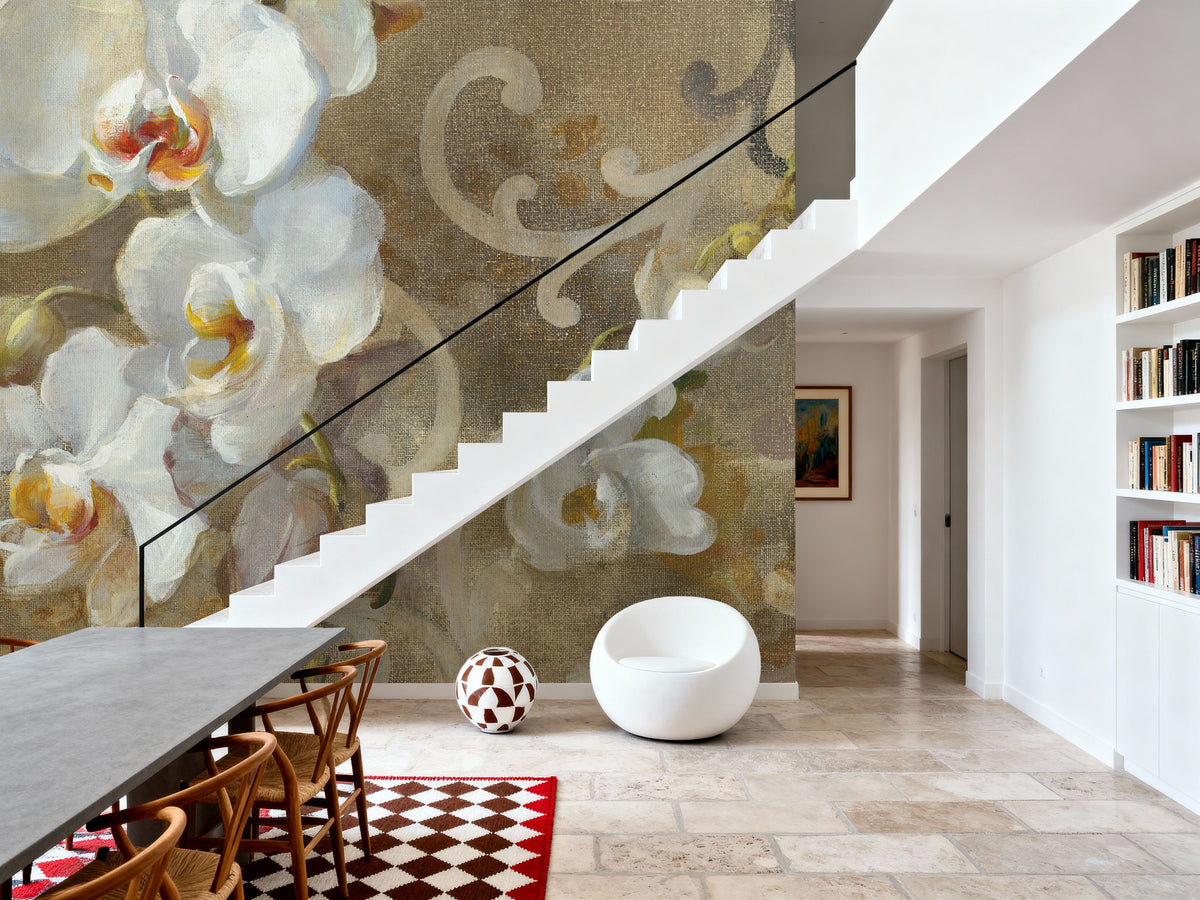 White Orchid Mural Wallpaper - room preview 05