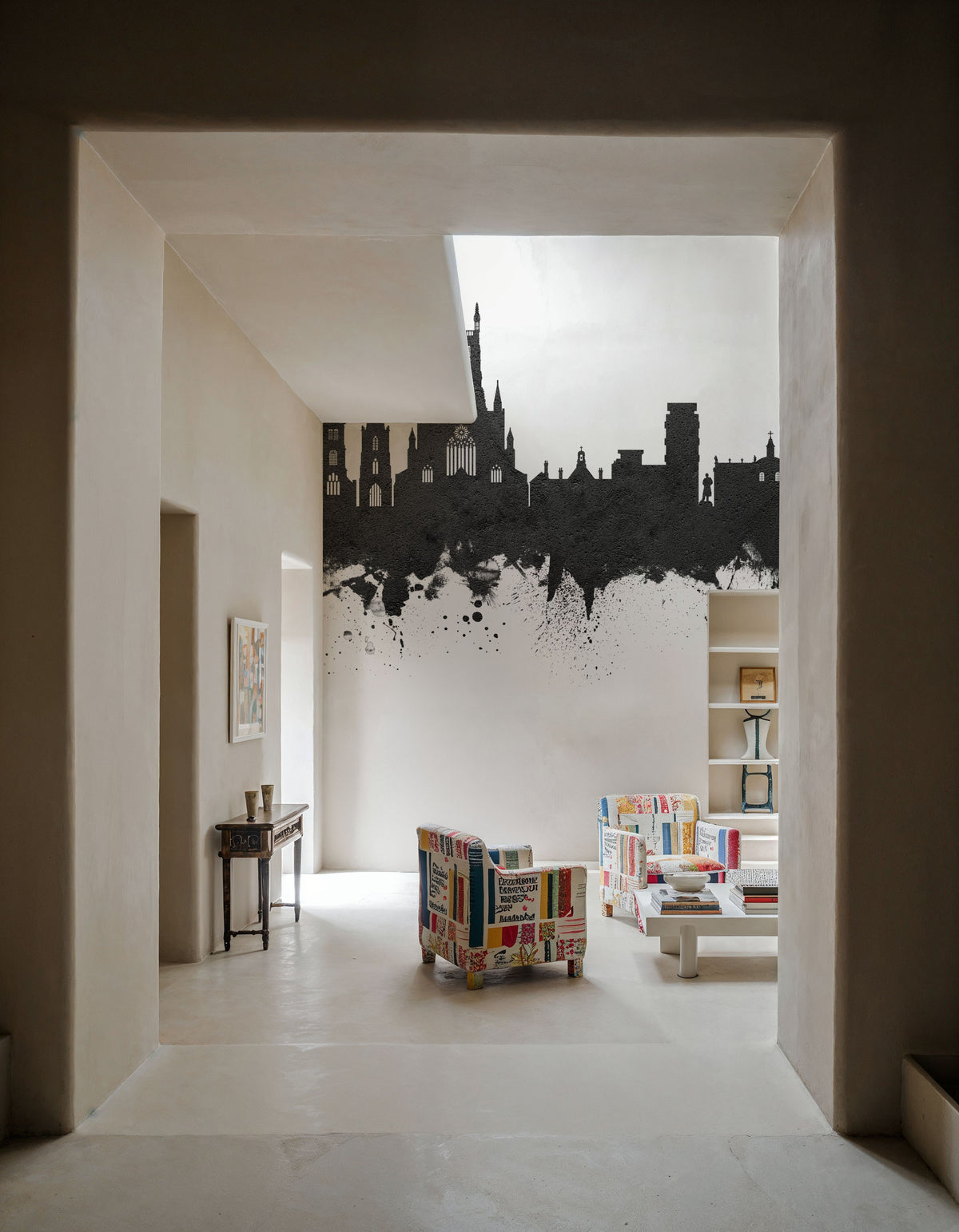Worcester England Skyline Black & White Mural Wallpaper - room preview 05