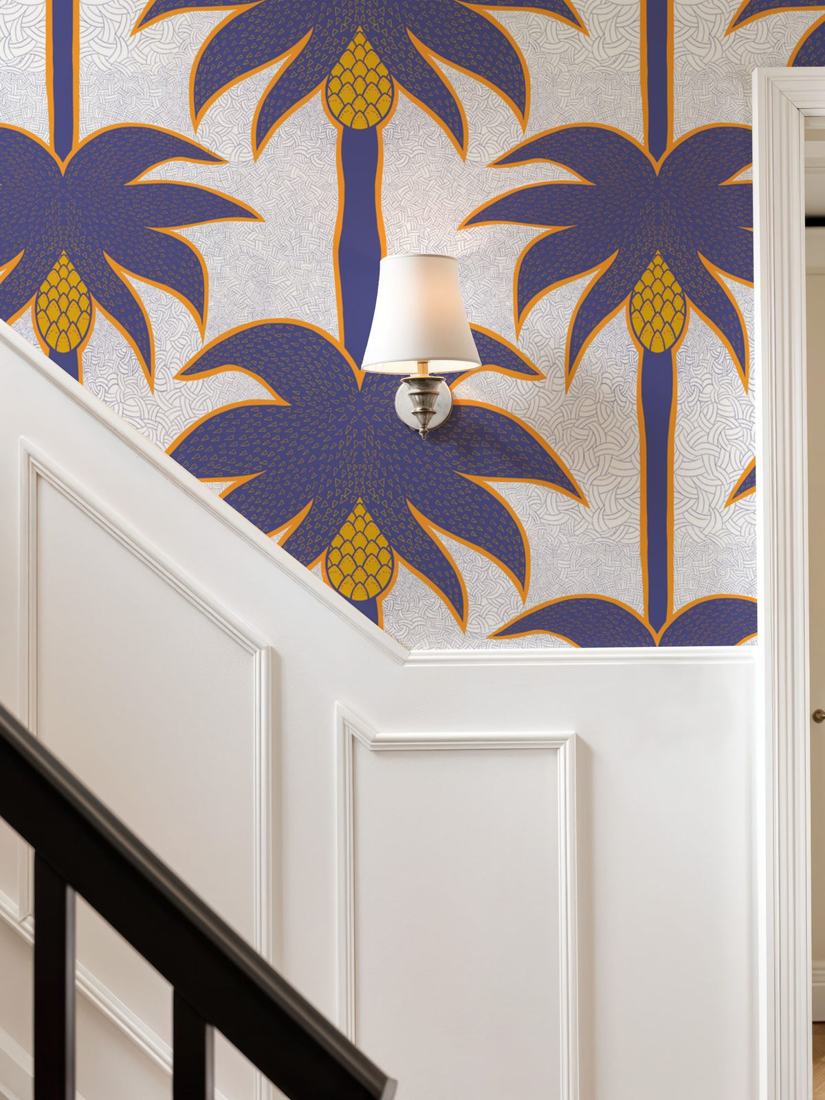 Graphic Palms, Violet Mural Wallpaper - room preview 05