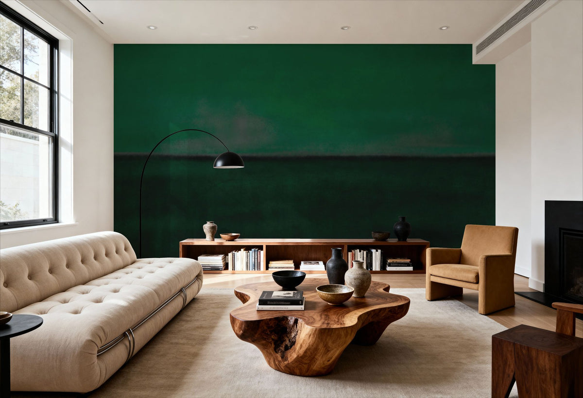 Green Horizon, Watercolor Mural Wallpaper - room preview 05