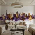 Las Vegas Nevada Skyline Purple & Gold Mural Wallpaper - room preview 05