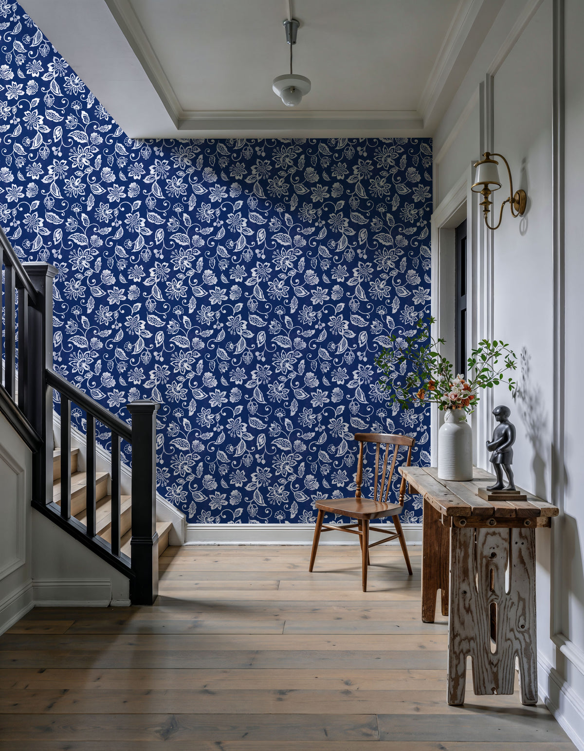Sino Flowers Blue Mural Wallpaper - room preview 05