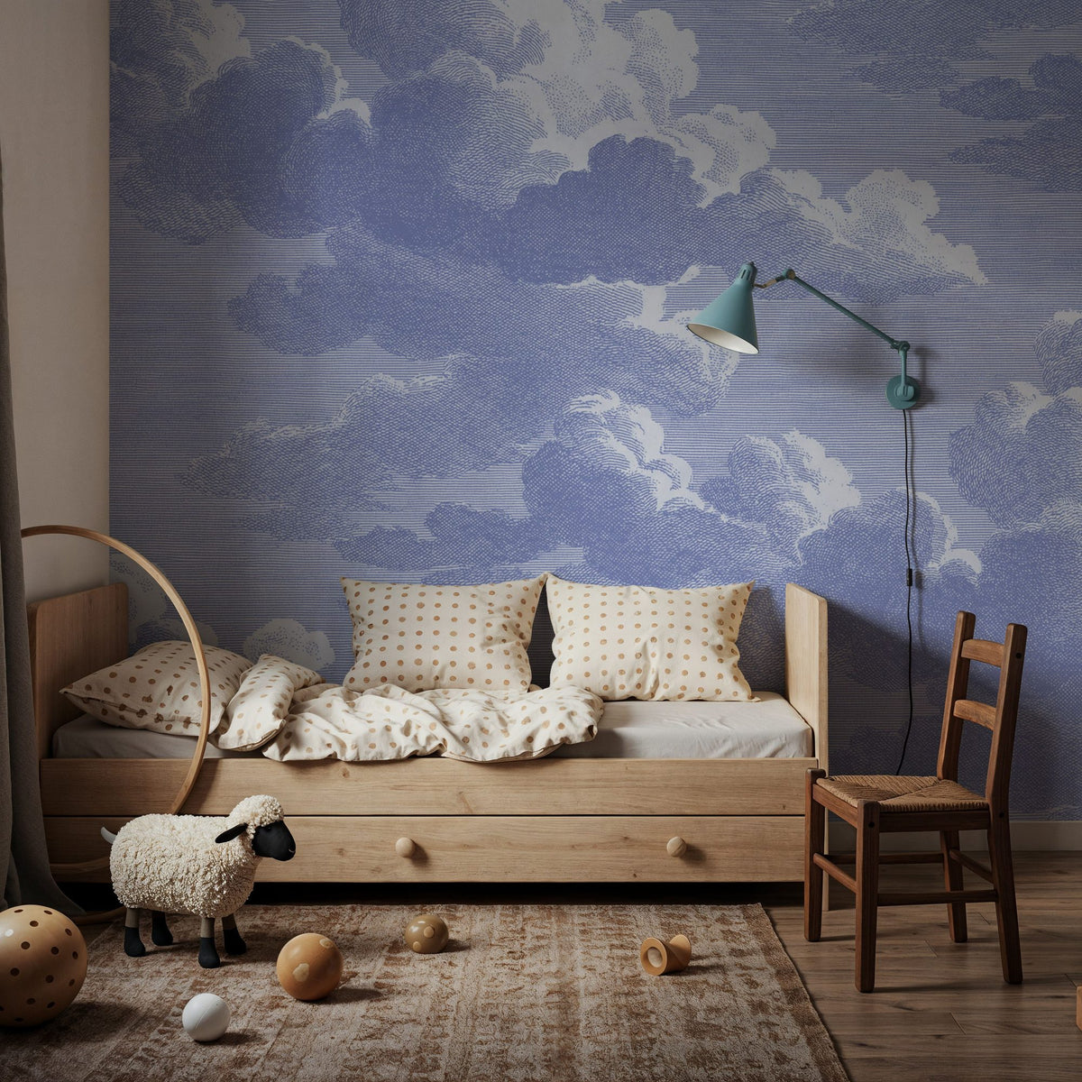 Intaglio Clouds, Periwinkle Mural Wallpaper - room preview 05