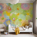 Happy Oil Painted Flowers, Green & Yellow Mural Wallpaper - room preview 05