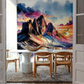 Watercolor Mountains Landscape At Sunset Mural Wallpaper - room preview 05