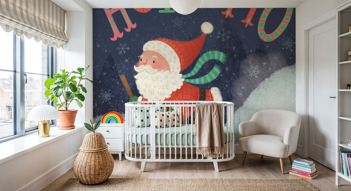 Skiing Santa Mural Wallpaper - room preview 05