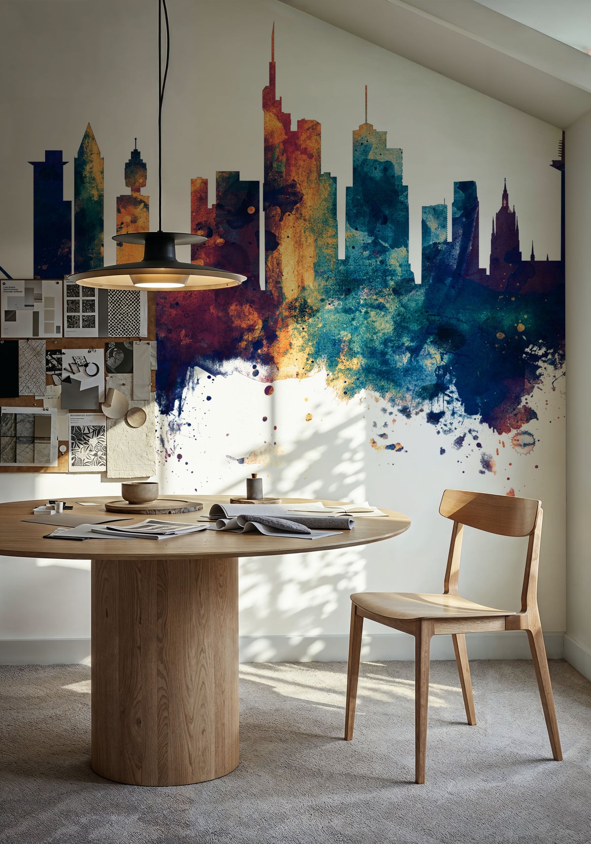 Frankfurt Skyline Blue & Bronze Mural Wallpaper - room preview 05