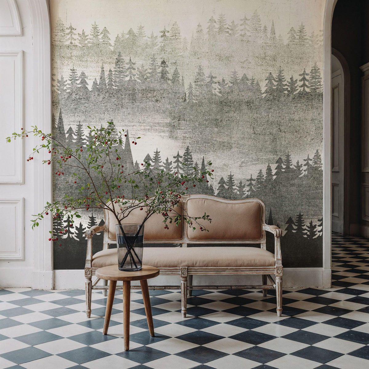 Mountainscape Silver Mural Wallpaper - room preview 05