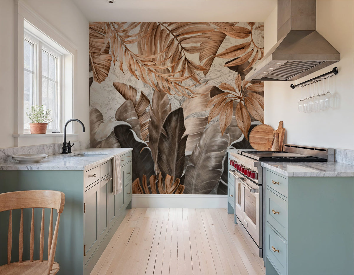 Smiling Sepia Leaves Mural Wallpaper - room preview 05