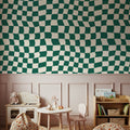 Warped Checkerboard, Forest Green Mural Wallpaper - room preview 05