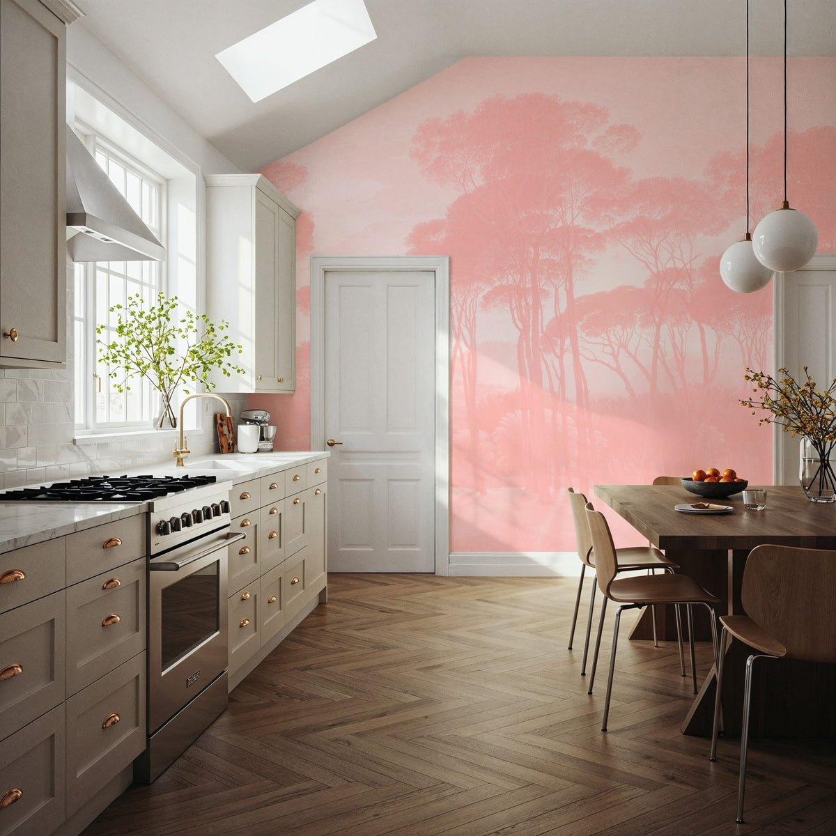 Mediterranean Pine Landscape, Blush Mural Wallpaper - room preview 05