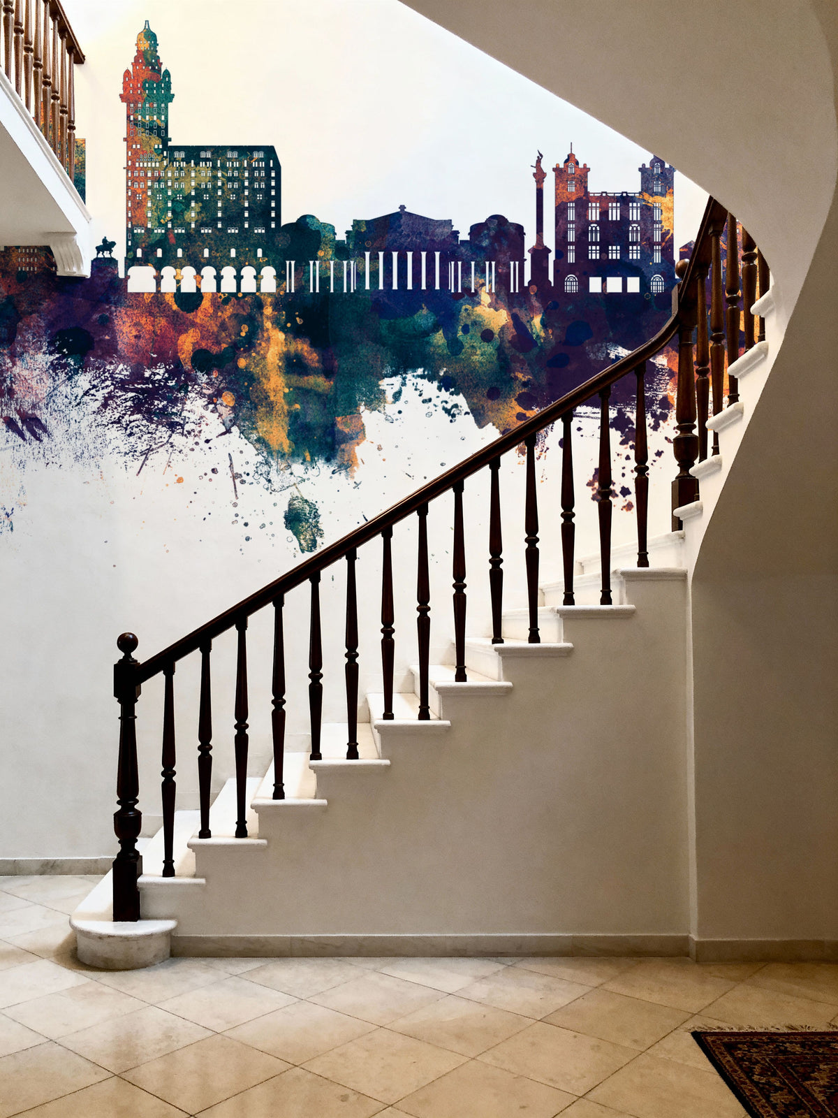 Montevideo Uruguay Skyline Blue & Bronze Mural Wallpaper - room preview 05