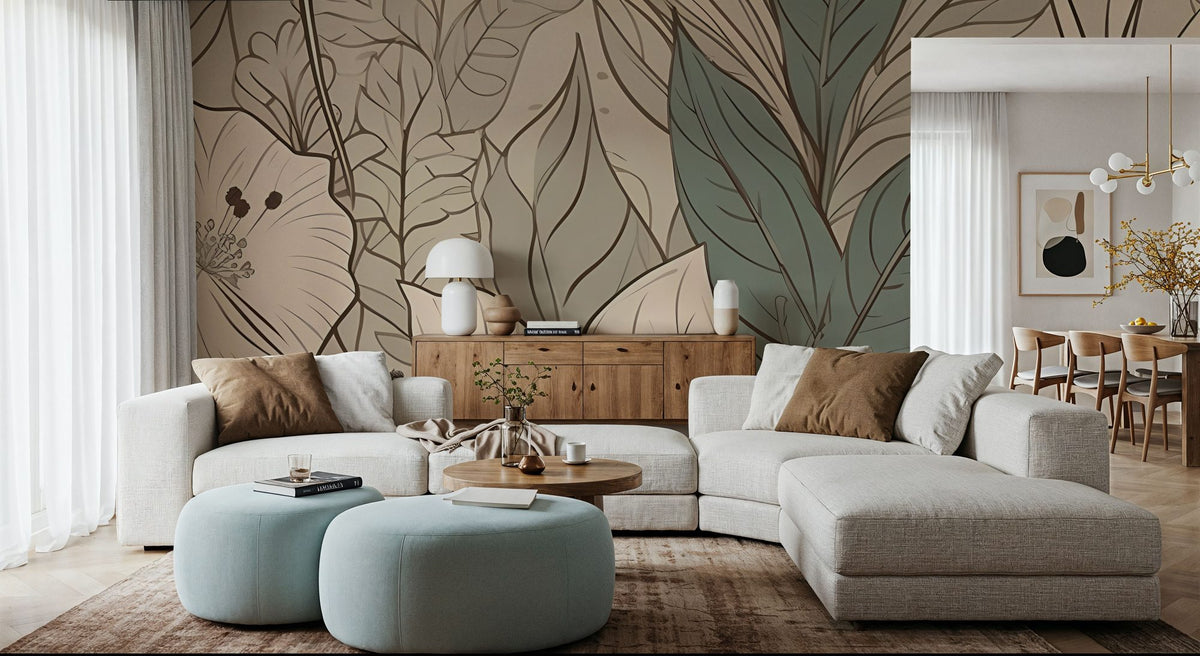 Leaf Lines Mural Wallpaper - Warm Tone - room preview 05