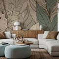 Leaf Lines Mural Wallpaper - Warm Tone - room preview 05