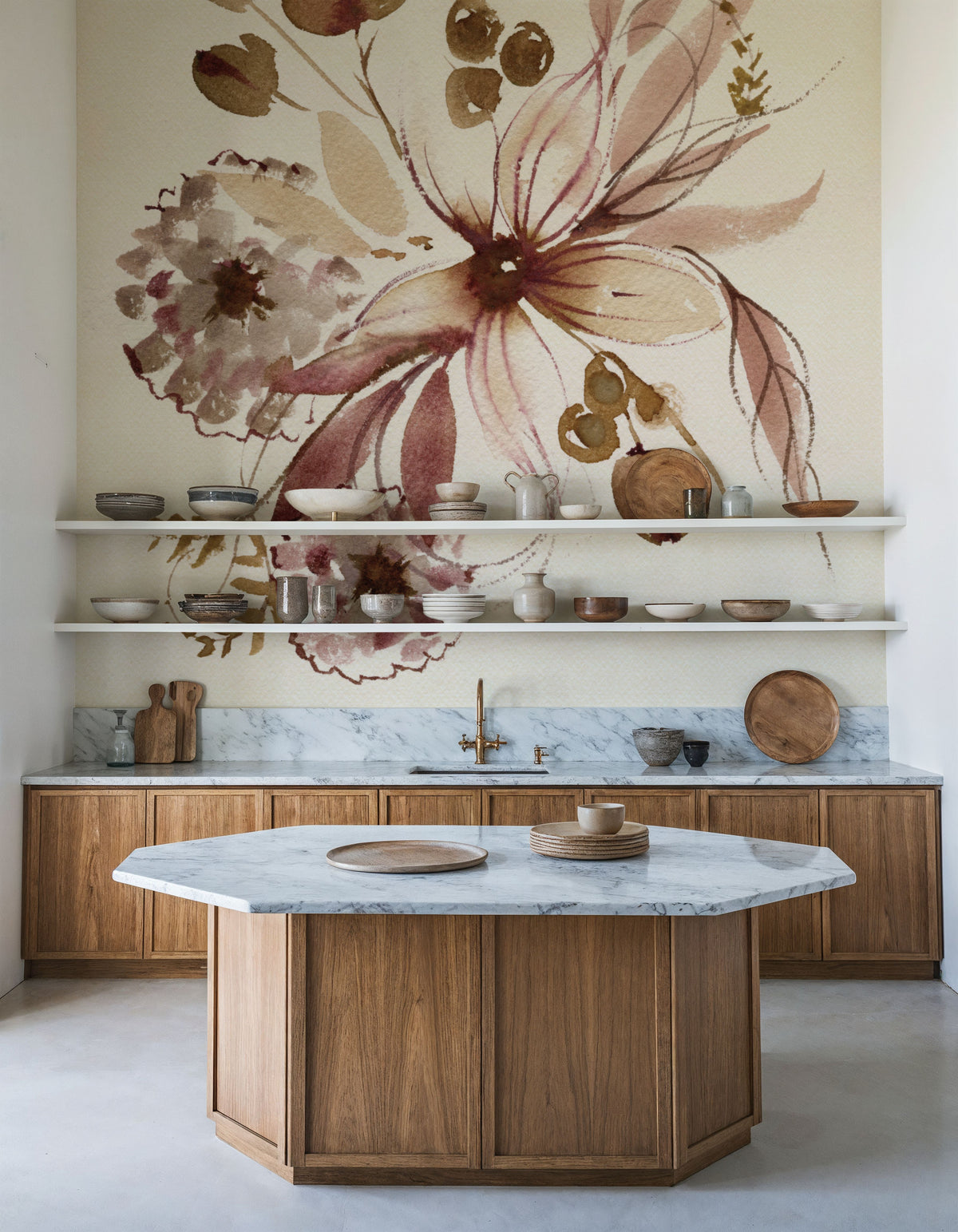 Sepia Floral Mural Wallpaper - room preview 05